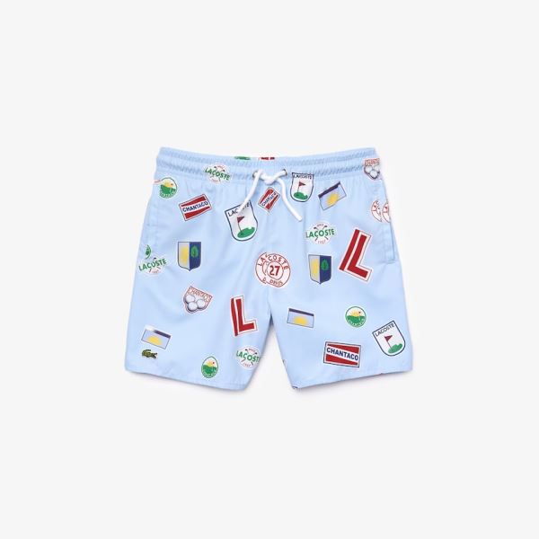 Lacoste Quick-Drying Badge-Print Swim Trunks - Kraťasy Dětské Blankyt / Bílé | CZ-UuDJdk